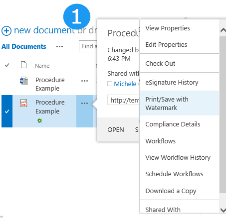 K2C Print Watermark for SharePoint menu option